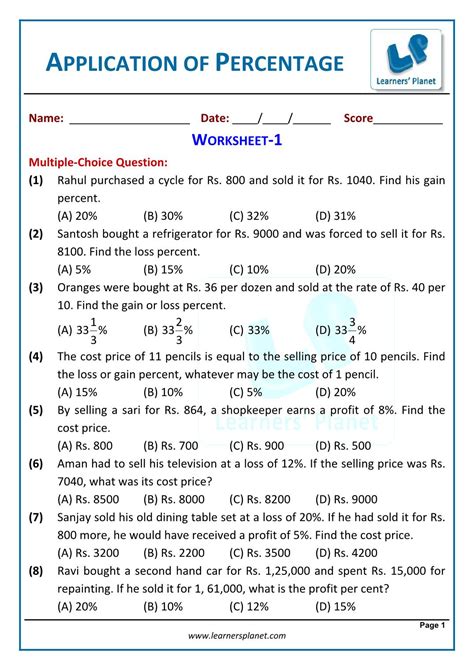 10 Percent Problems And Applications Worksheet Examples