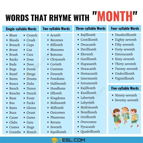 12 Rhyming Words With Month You Should Know