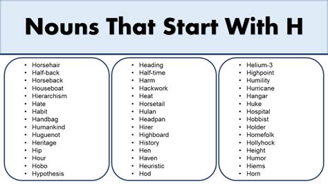 20 Helpful Nouns Starting With H