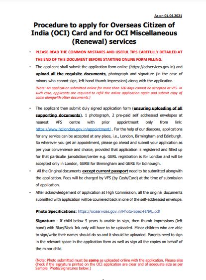 7 Documents Required For Oci Application