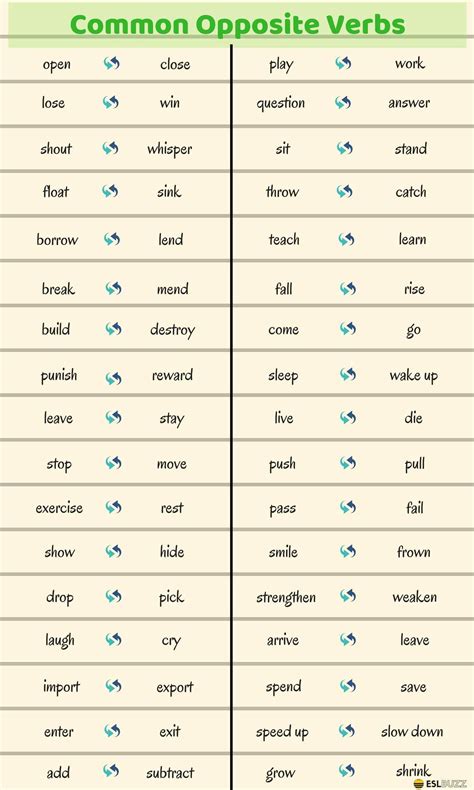 7 Pairs Of Verb Opposites