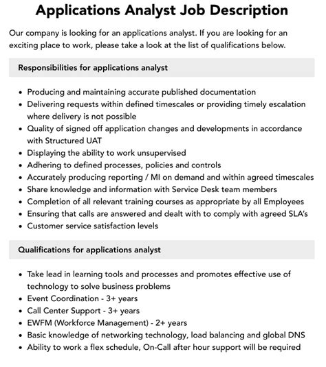 Application Analyst Job Duties And Responsibilities