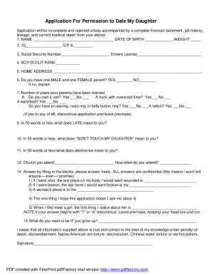 Application For Permission To Date My Daughter Form