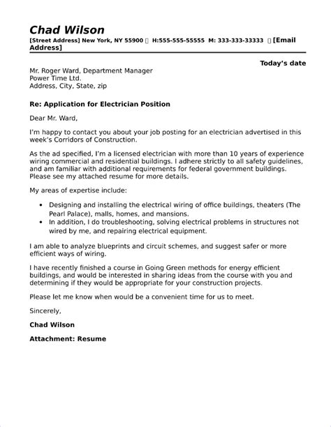 Application Letter For Electrician Position Sample