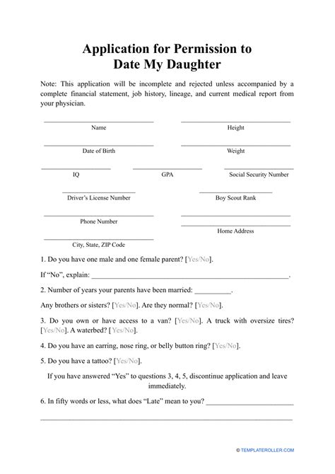 Application To Date My Daughter Pdf Form Download