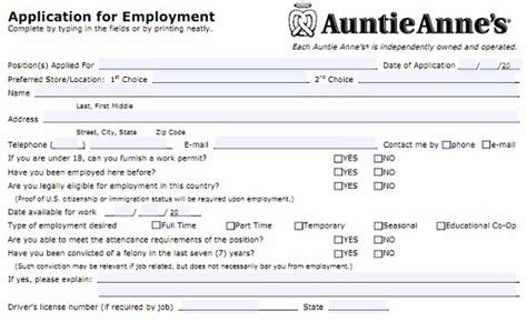 Auntie Annes Job Application Pdf Download Guide