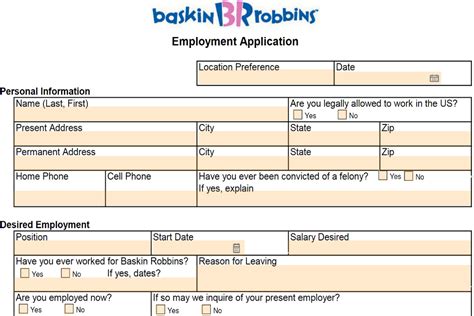 Baskin Robbins Employment Application Form Guide