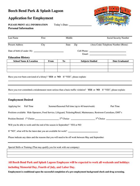 Beech Bend Application: Work At The Amusement Park