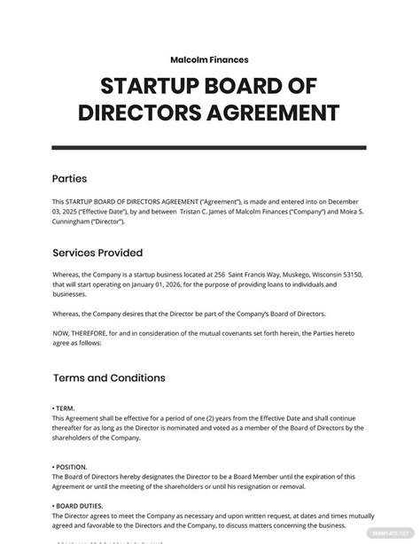 Board Of Directors Application Template And Guidelines