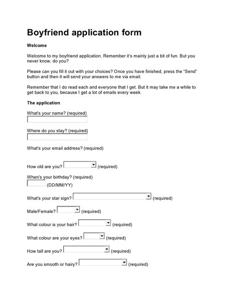 Boyfriend Application Form Pdf Download Free Template