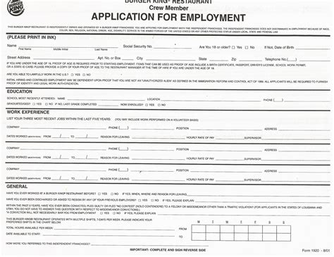 Burger King Job Application Pdf Download Guide