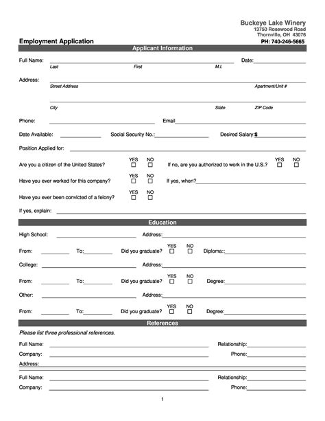 California Job Application Template Free Download