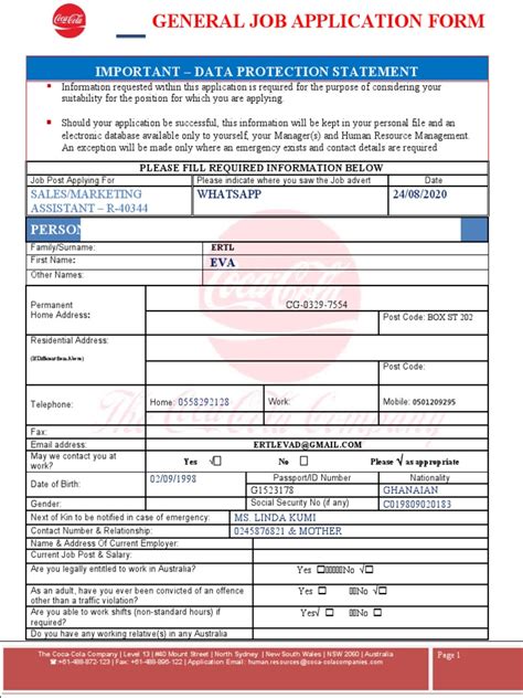 Coca Cola Application Form Submission Guidelines