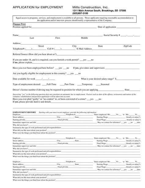 Construction Employment Application Form Template And Guide