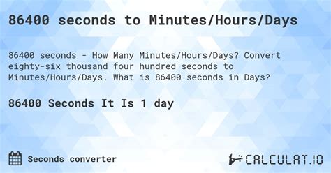 Convert 86400 Seconds To Hours In 1 Easy Step