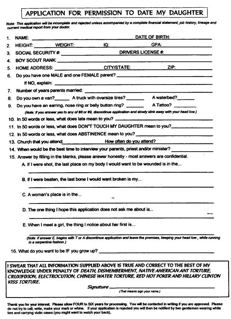 Date My Daughter Application Form Printable Template