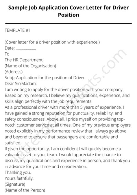 Driving Job Application Letter Sample And Tips