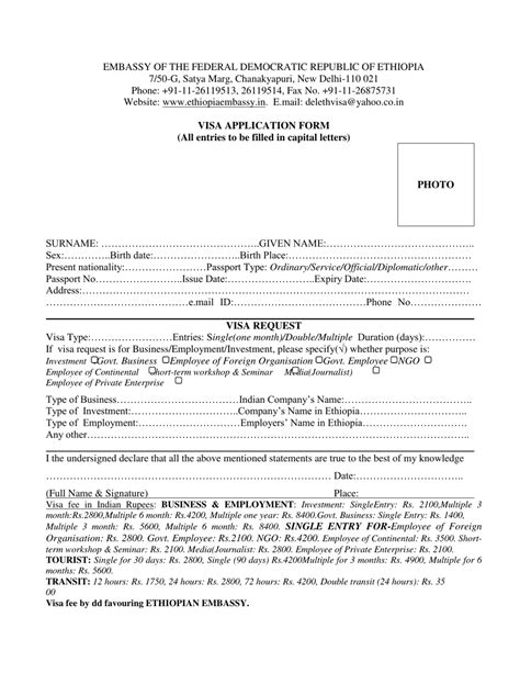 Ethiopian Visa Application Form Pdf Download Guide