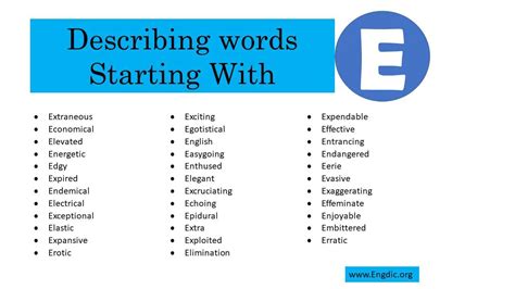 Exploring Describing Words Starting With The Letter E