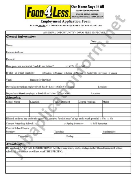 Food 4 Less Job Application Form Pdf Download