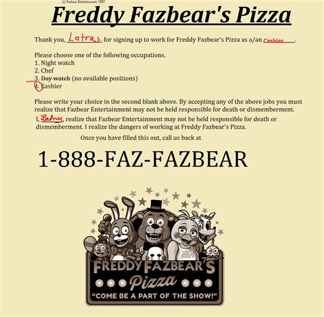 Freddy Fazbears Pizza Job Application Form Guide