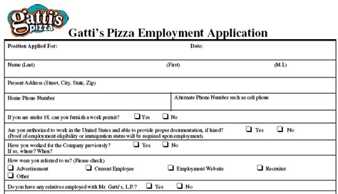 Gattis Pizza Employment Application: Careers And Job Openings