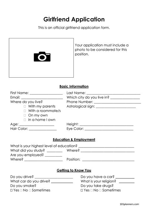 Girlfriend Application Form Pdf Download Free Template