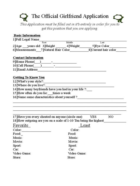 Girlfriend Application Form: The Ultimate Dating Shortcut