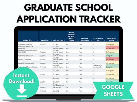 Grad School Application Tracker Spreadsheet Template