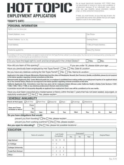 Hot Topic Application Form Pdf Download