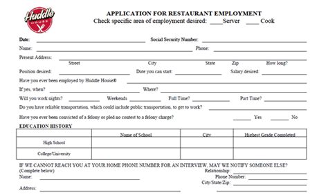 Huddle House Job Application Form And Career Opportunities