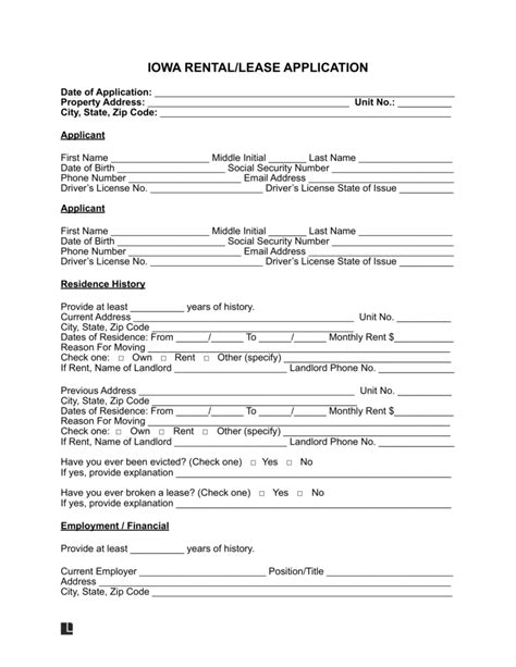 Iowa Rental Application Form Template And Requirements