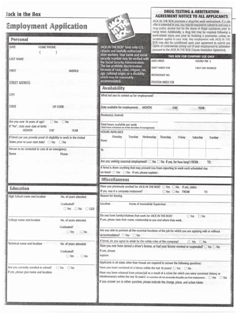 Jack In The Box Employment Application Pdf Download