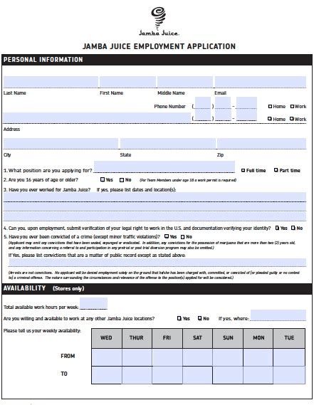 Jamba Juice Application Pdf Download And Hiring Guide