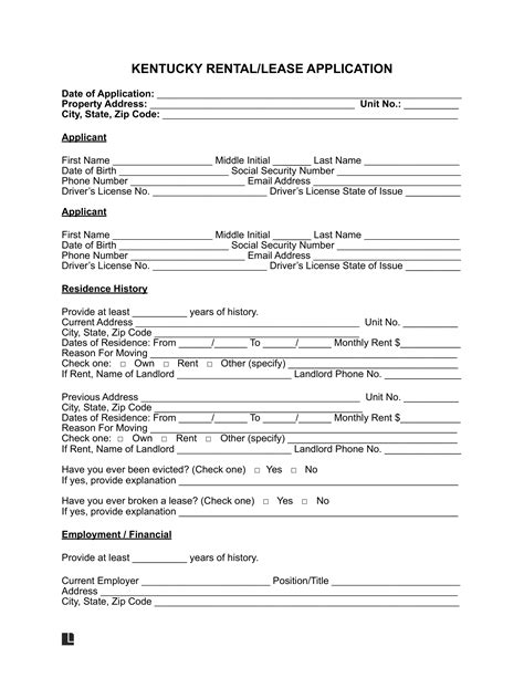 Kentucky Rental Application Form Requirements And Guide