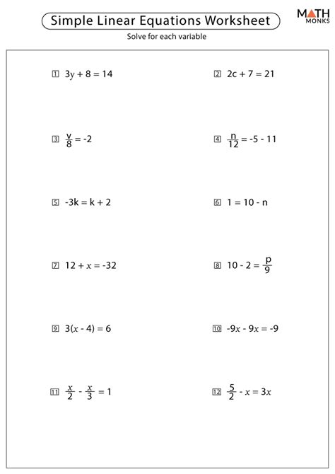 Linear Equations Applications Worksheet For Math Success