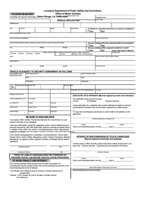 Louisiana Vehicle Registration Application Form Guide