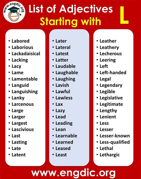 Lovely List Of Adjectives Starting With L