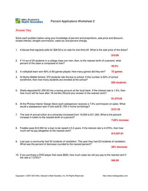 Mathematics With Business Applications Worksheets Answer Key