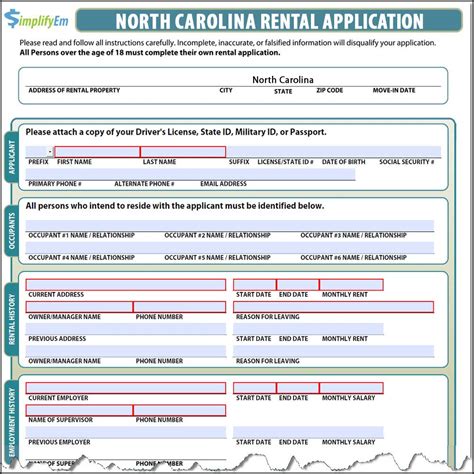 North Carolina Rental Application Form Guide