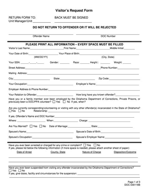 Oklahoma Doc Visitation Application Guide And Rules