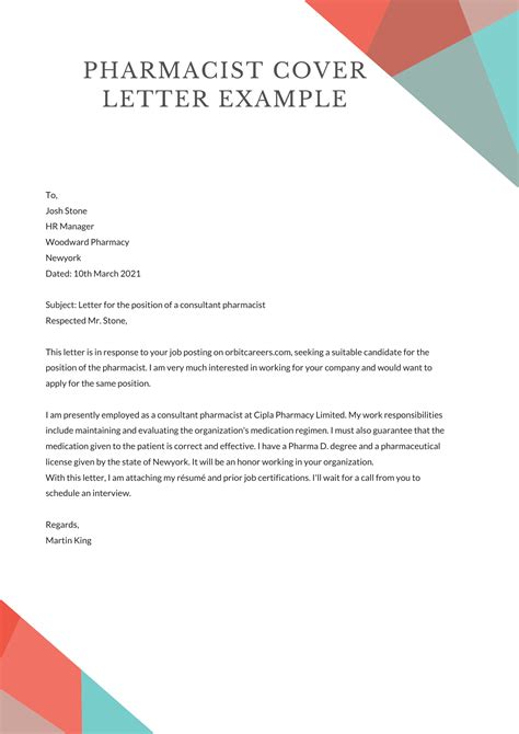 Pharmacist Application Letter Sample Template