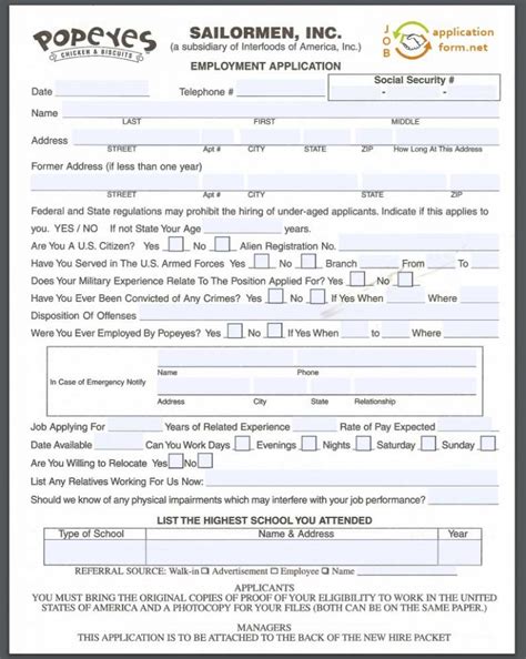 Popeyes Job Application Form Pdf Download