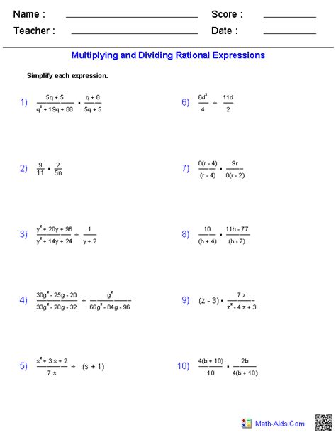 Rational Expressions Applications Worksheet Answer Key Explained