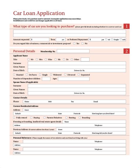 Sample Car Loan Application Form And Requirements