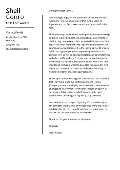 Sample Child Care Application Letter Template