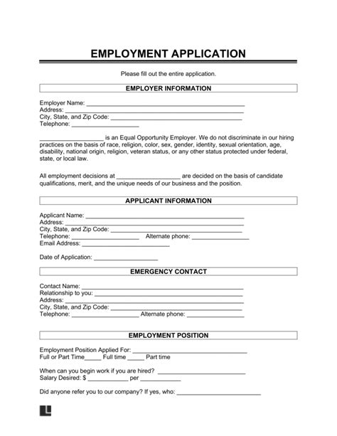 Sample Job Application Form Example