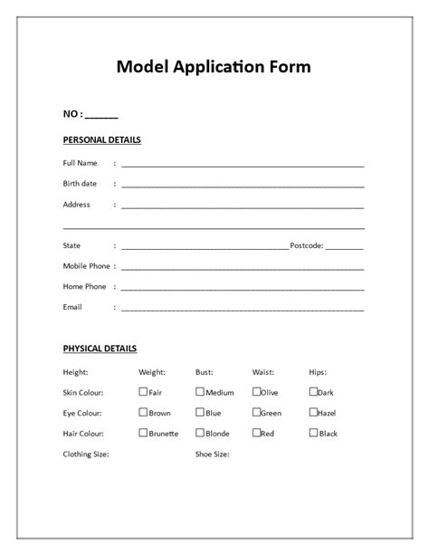 Sample Model Application Form Template And Guide