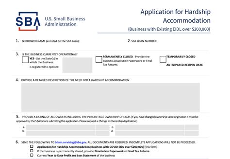 Sba Hardship Accommodation Plan Application Guide