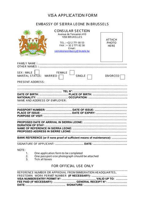 Sierra Leone Embassy Visa Application Requirements